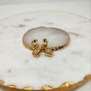 Joan Rivers gold post hoop small crystal studded /pave dangle earrings
